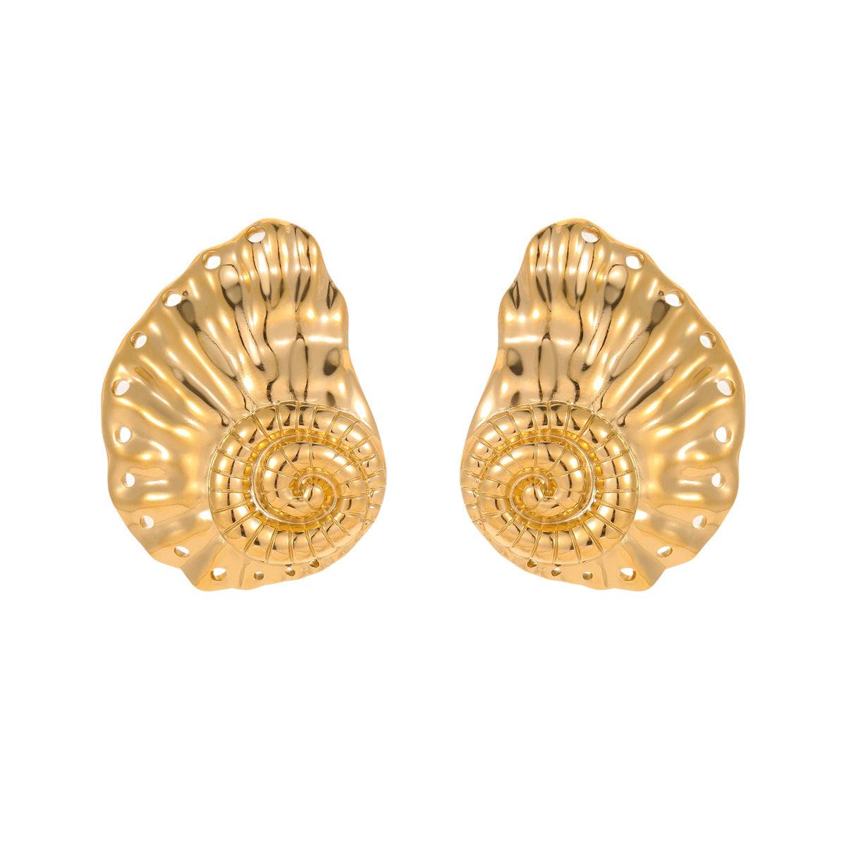 Ocean-Inspired Seashell-Shaped Stainless Steel Earrings with Plating Finish for Women, Fashionable Minimalist Statement Ear Studs