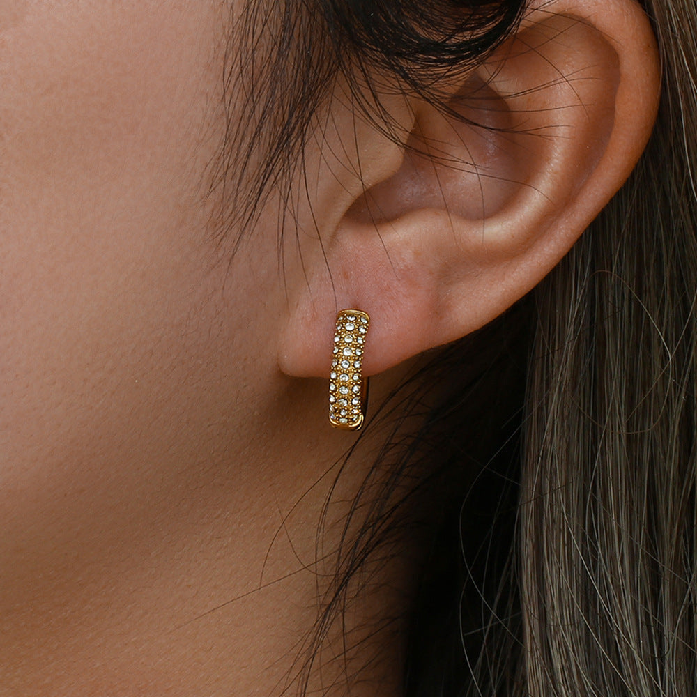 Pendientes de aro redondos de acero inoxidable con chapado en oro de 18 quilates, diseño geométrico minimalista de moda y circonitas incrustadas