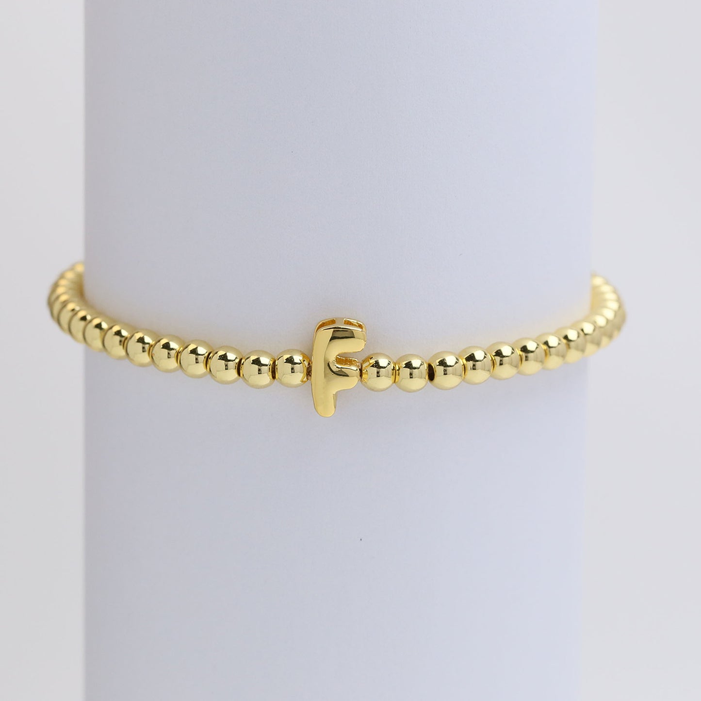 18K Gold Plated Brass Letter Hematite Bead Stretch Bracelet for Women