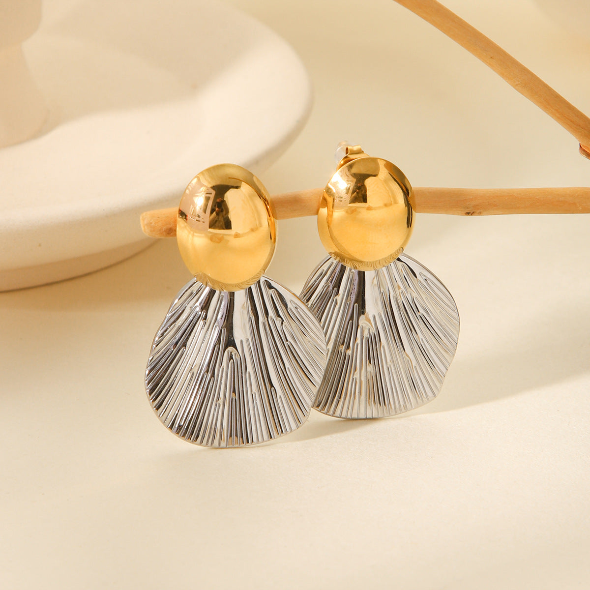 Minimalist Oval Geometric Stainless Steel Stud Earrings with Gold and Silver Plating for Women