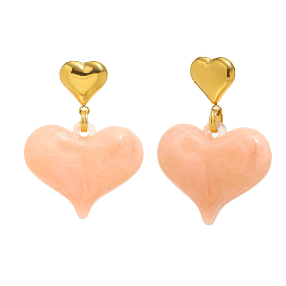 Vintage 18K Gold Plated Stainless Steel and Acrylic Heart Earrings