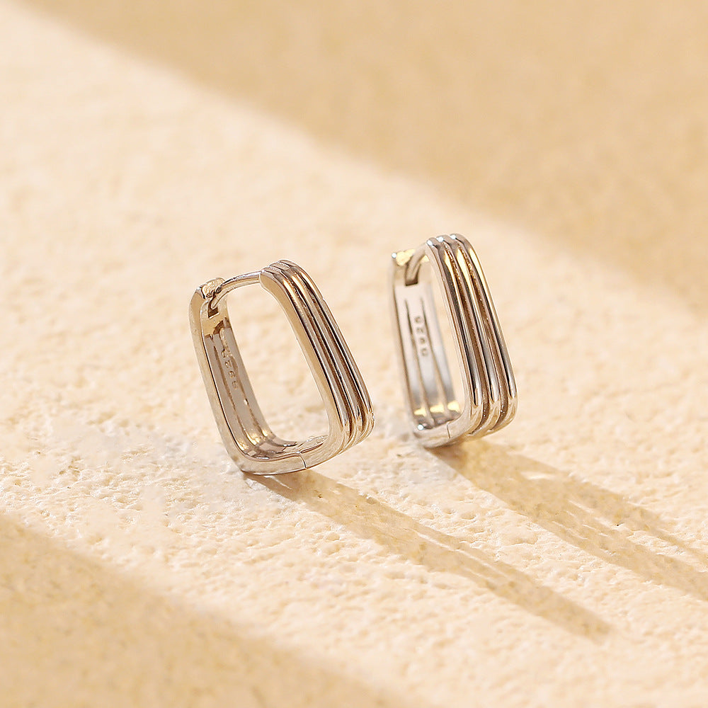 Pendientes de aro cuadrados minimalistas elegantes geométricos chapados en plata de ley 925