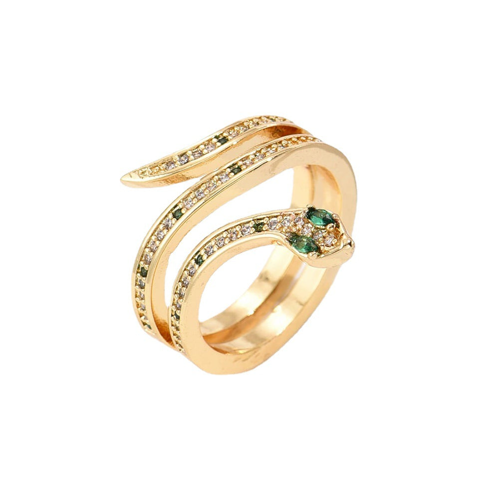 18K Gold Plated Brass Geometric Ring with Cubic Zirconia for Women