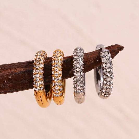 Orecchini a cerchio da donna in acciaio inossidabile placcati oro 18 carati con zirconi geometrici rotondi stile minimalista