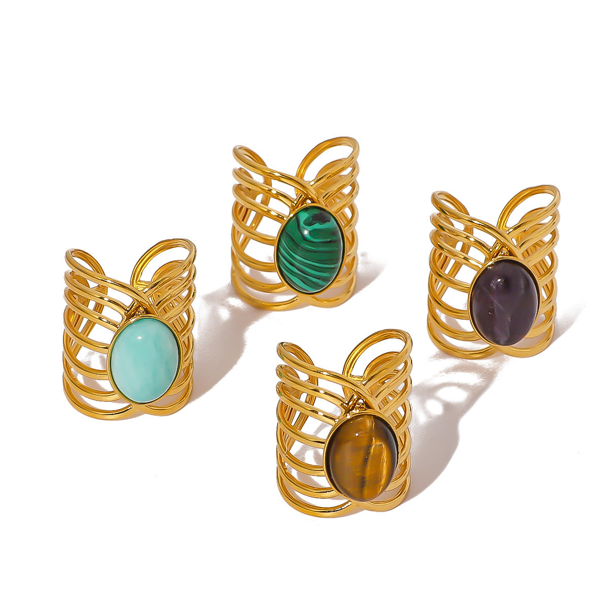 Anello Geometrico in Acciaio Inossidabile Stile INS con Intarsio Turchese, Regolabile, in Acciaio al Titanio, Gioielli da Donna