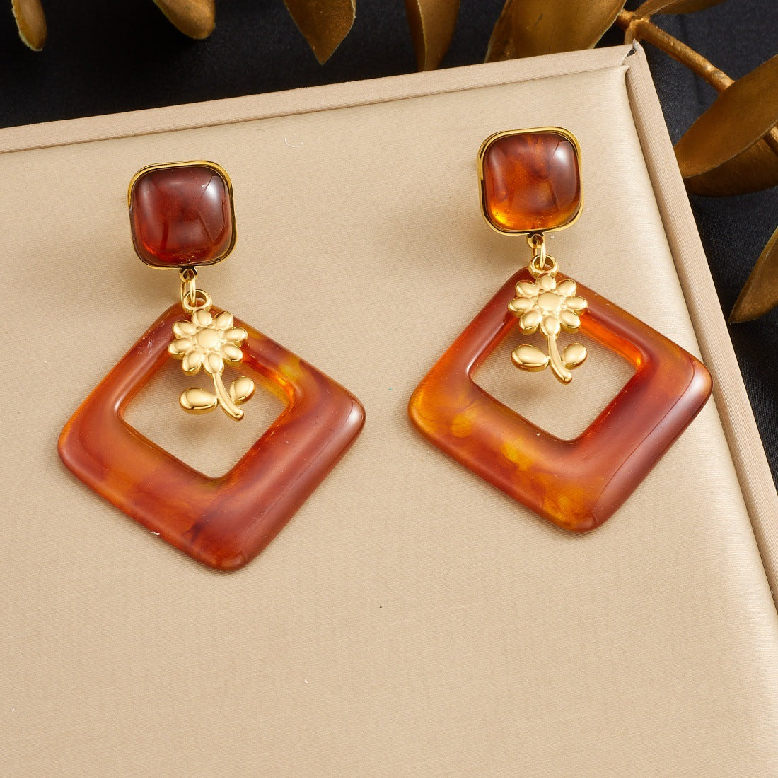 Vintage Geometric Bow Resin Plated Stainless Steel Earrings