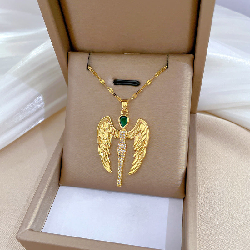 Collar colgante de ángel y demonio geométrico minimalista de acero de titanio con detalles de diamantes de imitación para mujeres y hombres