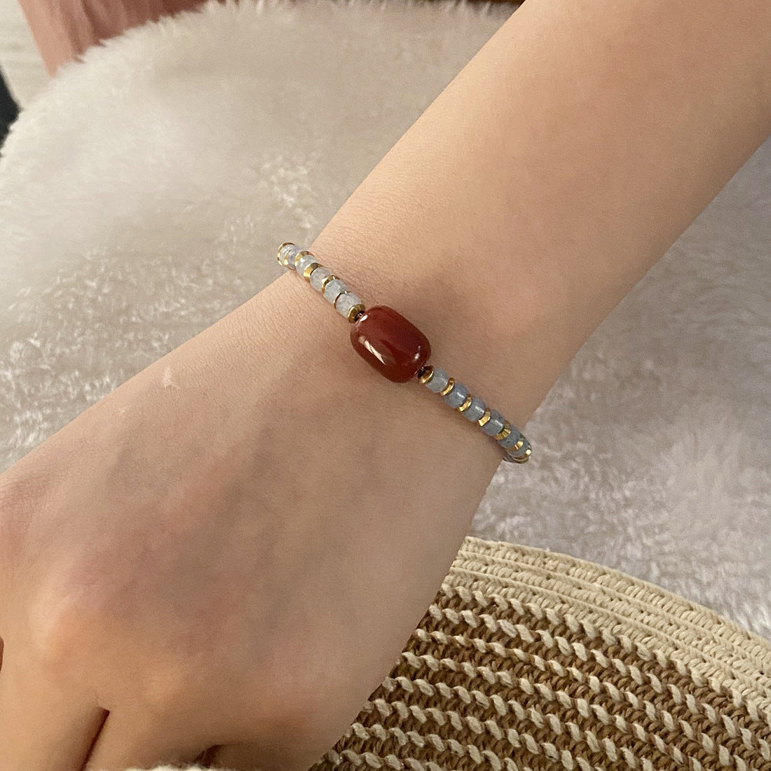 Pulsera vintage de cobre en forma de corazón con cuentas para mujer, con artesanía hecha a mano y detalles de piedras naturales