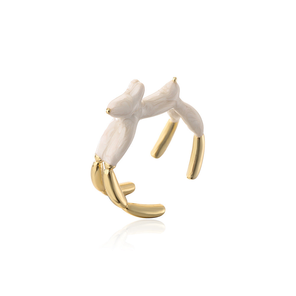 INS Style Abstract Animal Shaped Adjustable Ring in Copper with 18K Gold Plating and Enamel Finish for Women