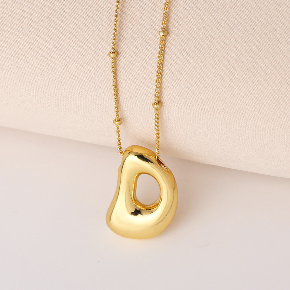 Minimalist Gold Plated Brass Letter Pendant Necklace Cable Chain Unisex Jewelry