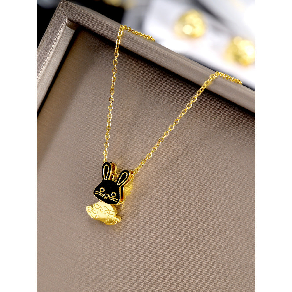 Collana da Donna in Acciaio al Titanio a Forma di Coniglio Carino con Design Minimalista e alla Moda, Catena a Medaglione Ipoallergenica