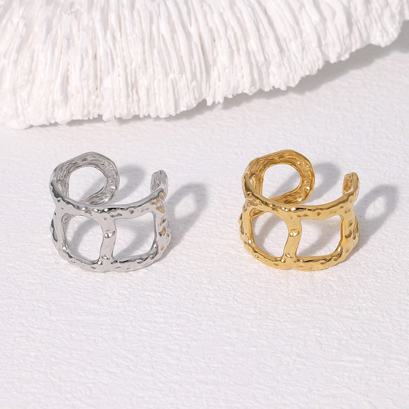 Anello Aperto da Donna Minimalista Geometrico in Acciaio Inossidabile con Finitura Placcata