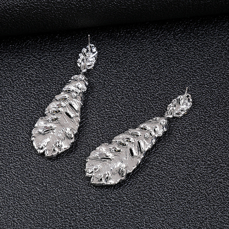 Set di collane da donna in lega a forma di piuma, stile vintage, con intarsi di strass