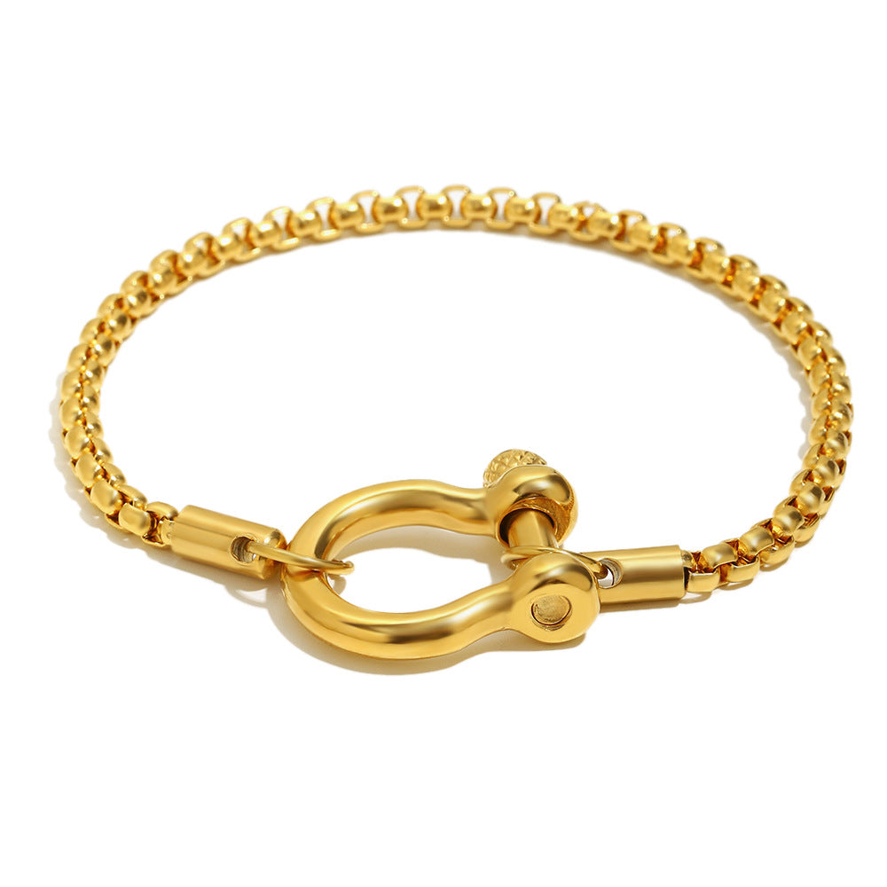 Fashionable Geometric Stainless Steel Plated 18K Gold Square Pearl Toggle Clasp Bracelet for Women