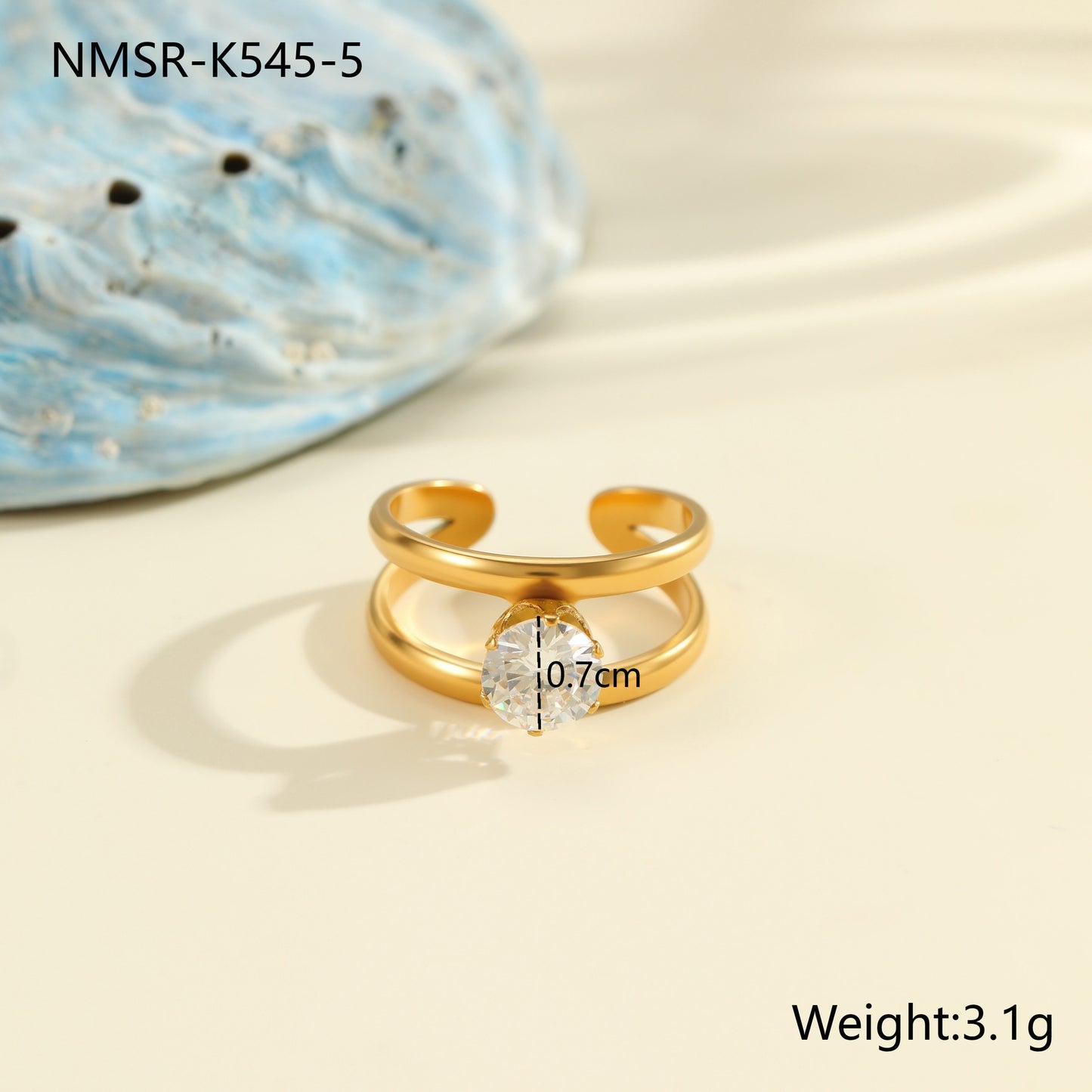 Anello geometrico minimalista da donna in acciaio inossidabile con placcatura in oro 18K e intarsio di zirconi