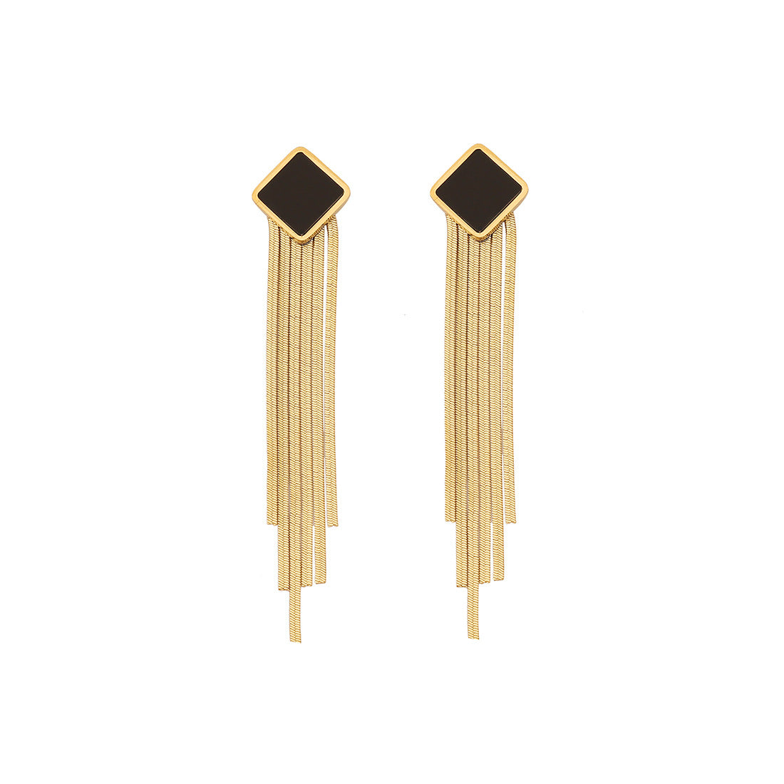 Vintage-Style Geometric Stainless Steel Earrings with Tassel and Pearl Accents Cat Eye Oval Design for Women