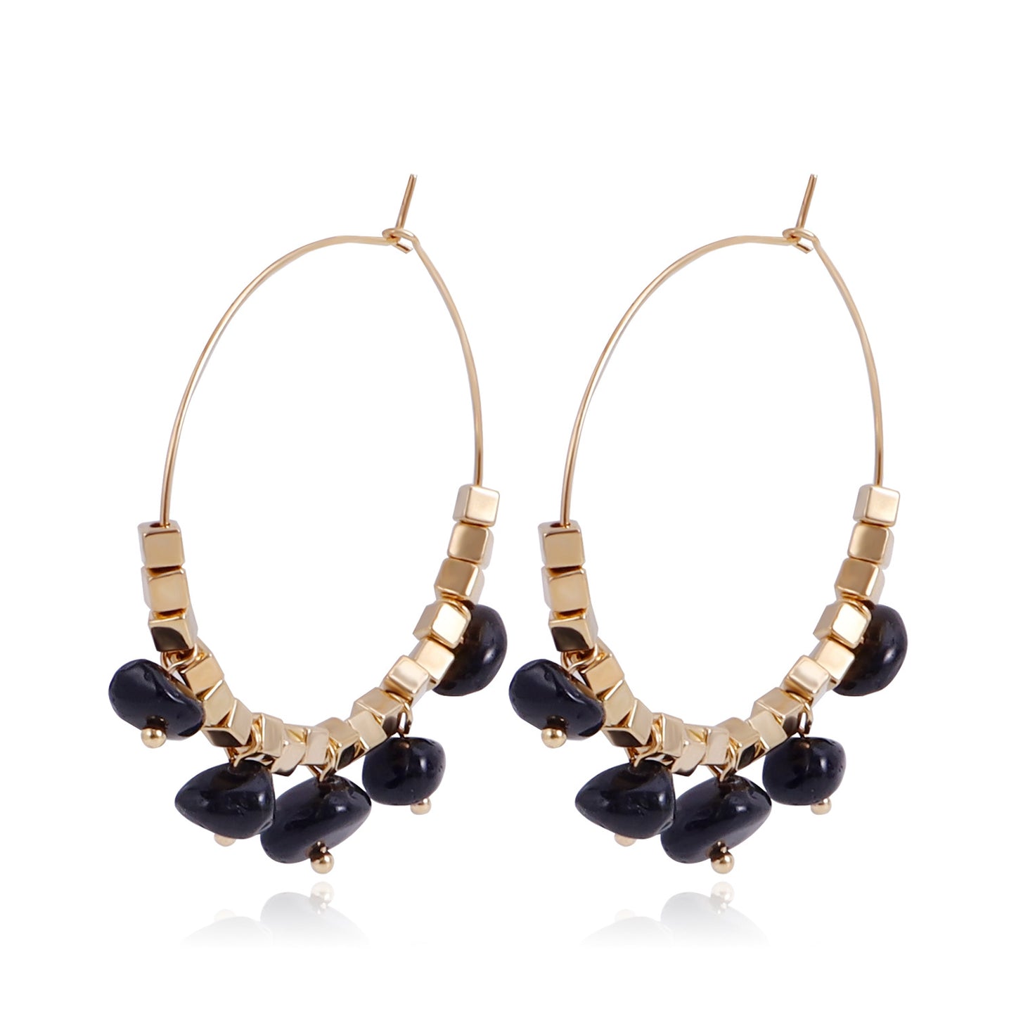 Pendientes de aro bohemios geométricos de turquesa para mujer con acabado de aleación chapada y motivo lunar inspirado en la naturaleza