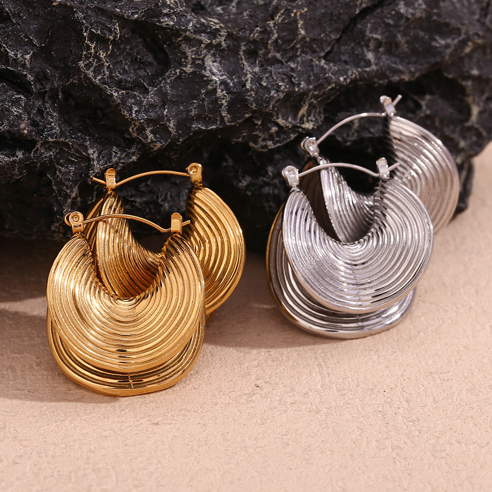 Fashionable Geometric Stainless Steel Earrings with 18K Gold Plating for Women