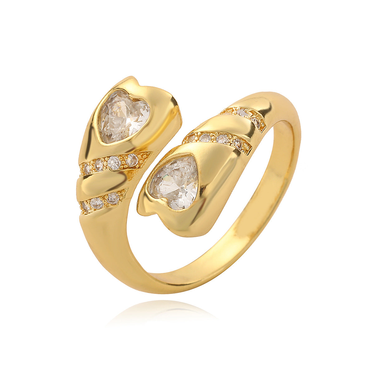 Fashionable Irregular Geometric Copper Ring with 18K Gold Plating and Zircon Inlay for Women
