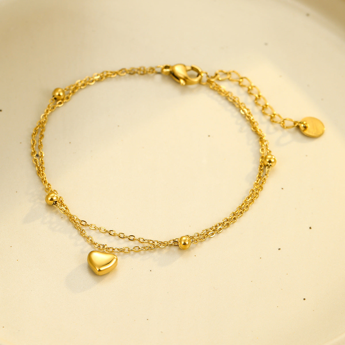 Fashionable Heart-Shaped Titanium Steel Double-Layer Bracelet with Plated Finish for Women
