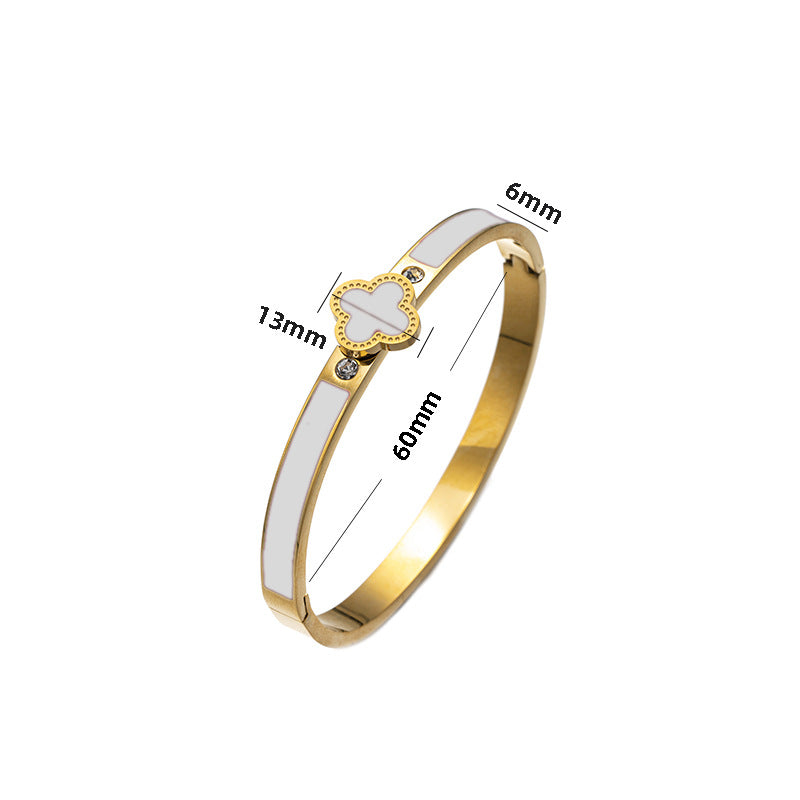 Bracciale Minimalista in Acciaio Inossidabile da Donna con Placcatura in Acciaio al Titanio e Intarsio di Strass a Forma Geometrica Ovale
