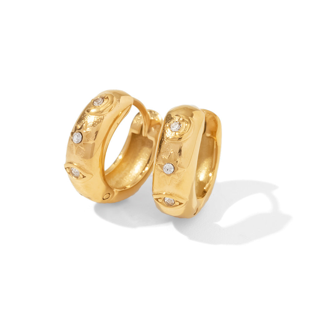 Trendy Geometric Star Evil Eye 18K Gold Plated Stainless Steel Cubic Zirconia Hoop Earrings for Women