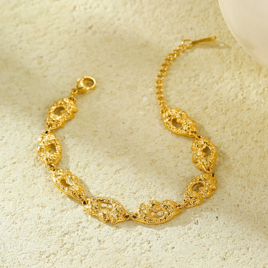 Pulsera geométrica minimalista de acero inoxidable mate hueca con baño de oro para mujer