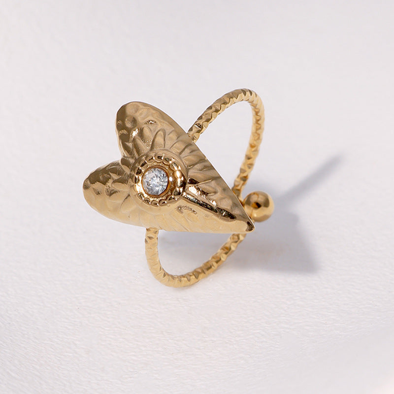 Minimalist Heart-Shaped Stainless Steel Ring with Folded Texture and Plated Finish for Women