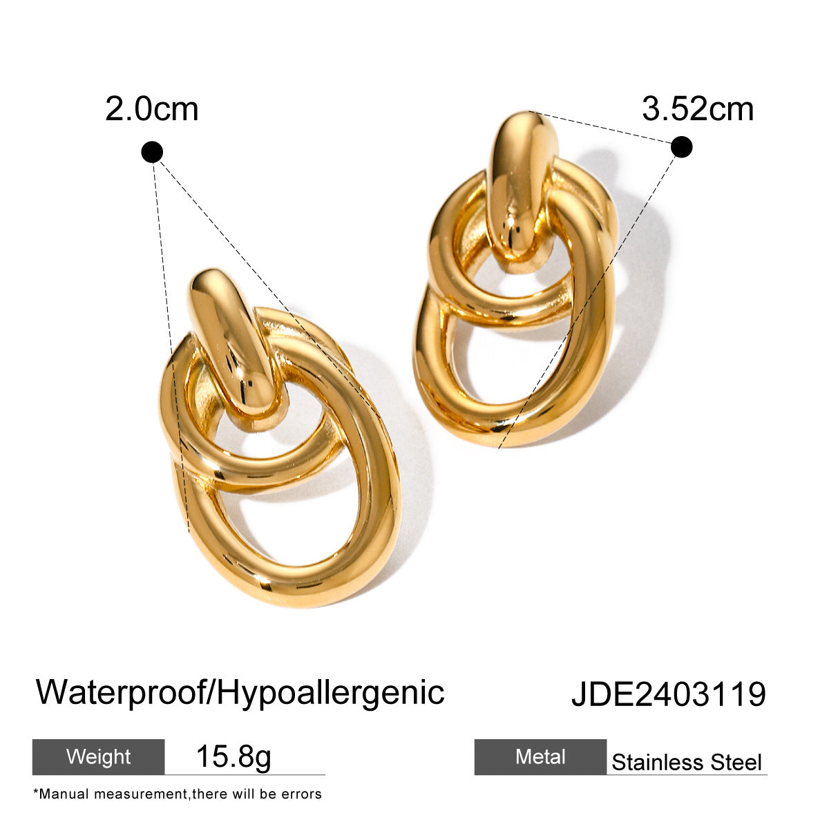 Vintage Minimalist 18K Gold Plated Stainless Steel Hollow Twisted Hoop Earrings for Women