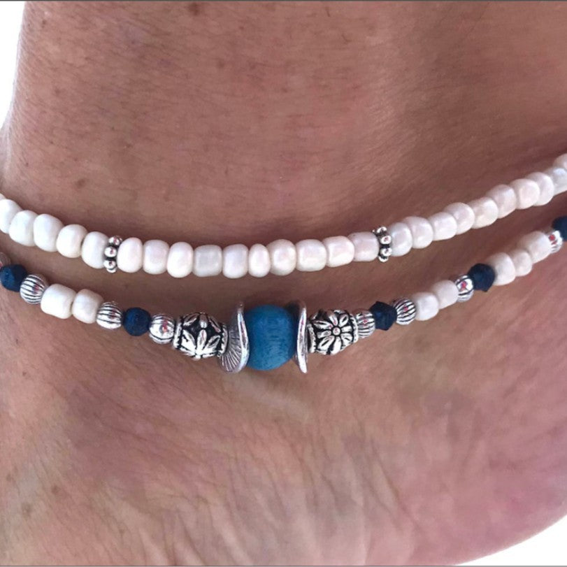 Sweet Hip-hop Geometric Alloy Seed Bead Anklet for Women