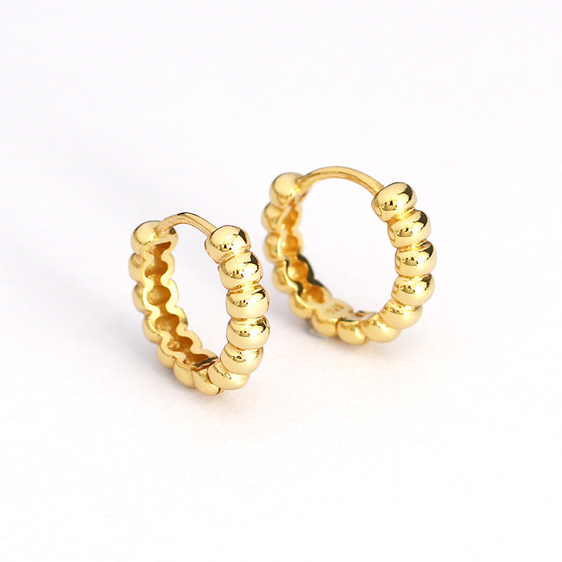 Orecchini a Cerchio Geometrici Minimalisti da Donna in Argento Sterling 925 con Finitura Placcata e Dettaglio a Pois