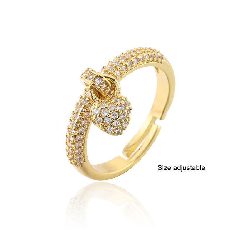 Minimalist 18K Gold Plated Brass Heart Geometric Ring with Cubic Zirconia Inlay for Women