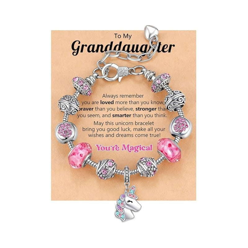 Sweet Animal Unicorn Bracelet with Imitation Pearl and Rhinestone Alloy Adjustable Gift for Women