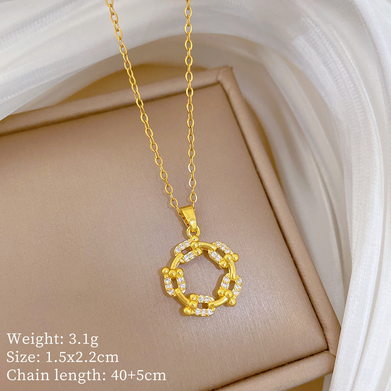 Sweet Minimalist Animal Shape Brass Pendant with Cubic Zirconia Inlay Titanium Steel Necklace for Unisex