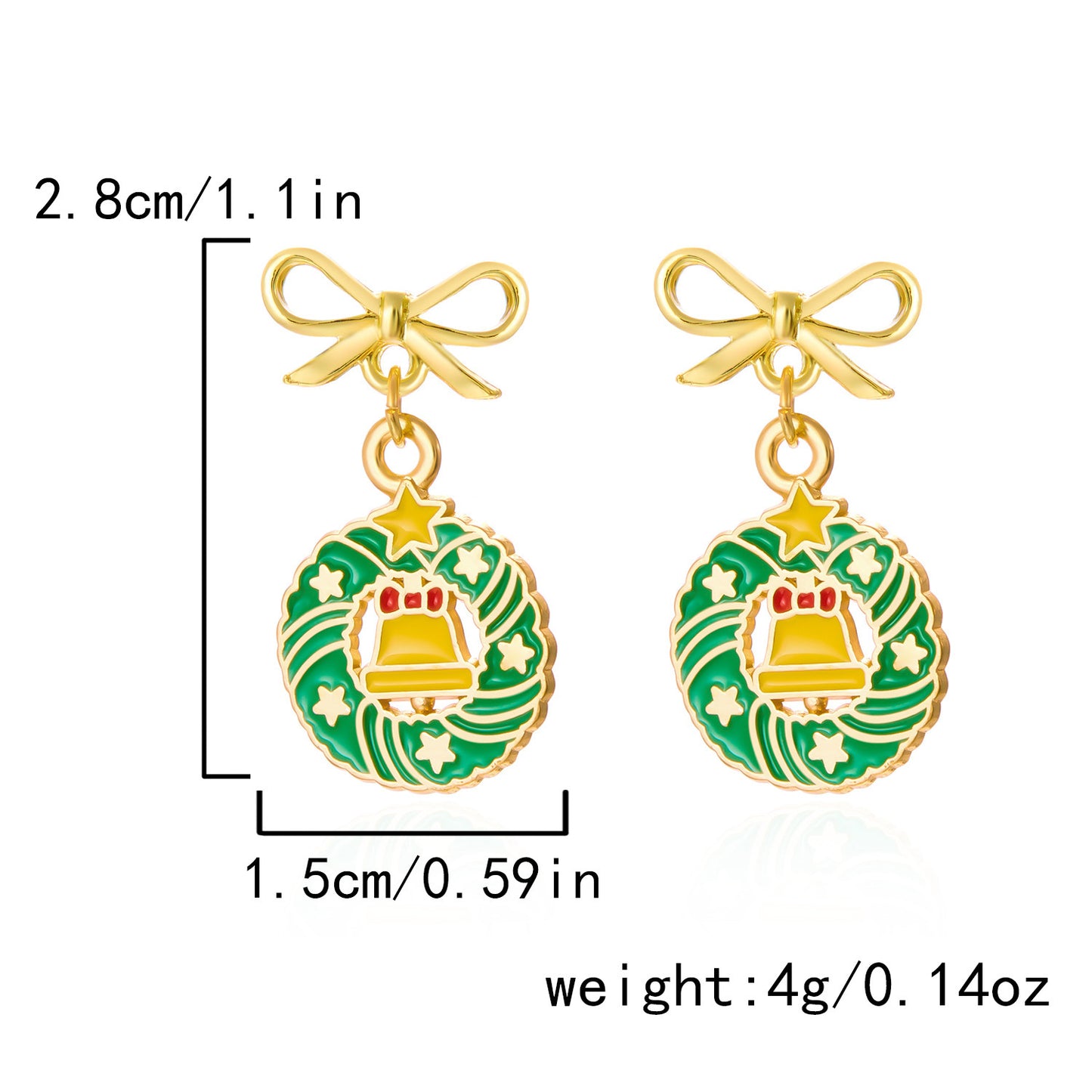 Pendientes de Navidad de aleación a la moda con forma de lazo y acabado chapado para mujer, con motivos navideños de copos de nieve, renos y Papá Noel.