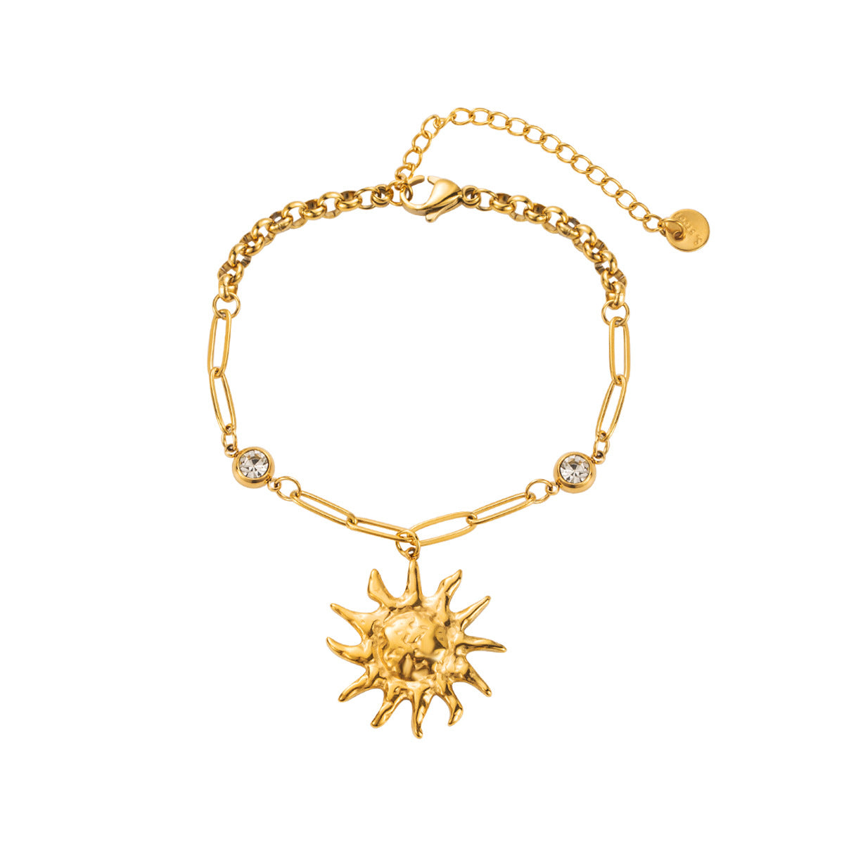 Collar con Colgante de Sol Retro Minimalista para Mujer de Acero Inoxidable con Circonitas y Baño de Oro de 14K