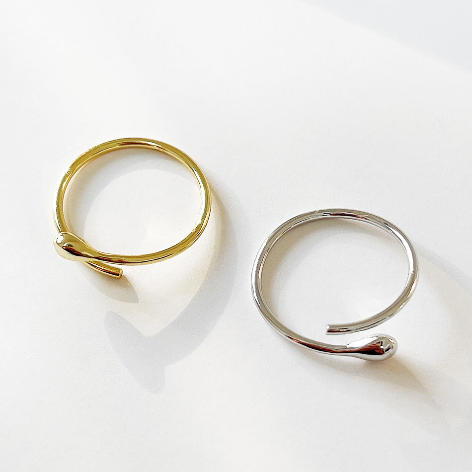 Minimalist Silver Droplet Ring in 925 Sterling Silver with Clean Linear Design for Women