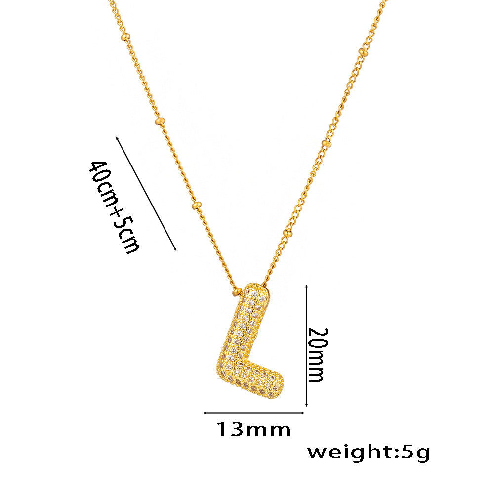 Fashion Unisex 18K Gold Plated Titanium Steel Alphabet Pendant Necklace with Micro-Set Zircon