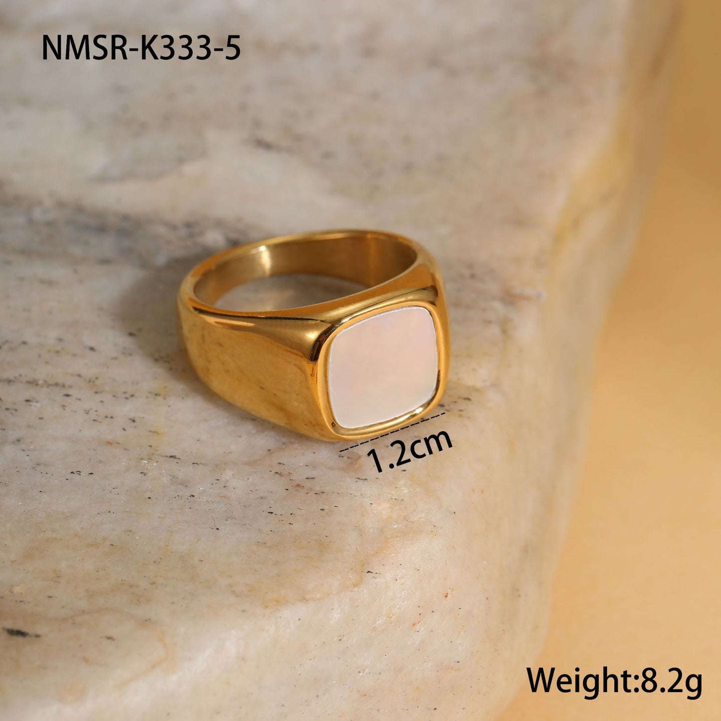 Anillo de Acero de Titanio con Nácar Geométrico Minimalista y Baño de Oro de 18K para Mujer