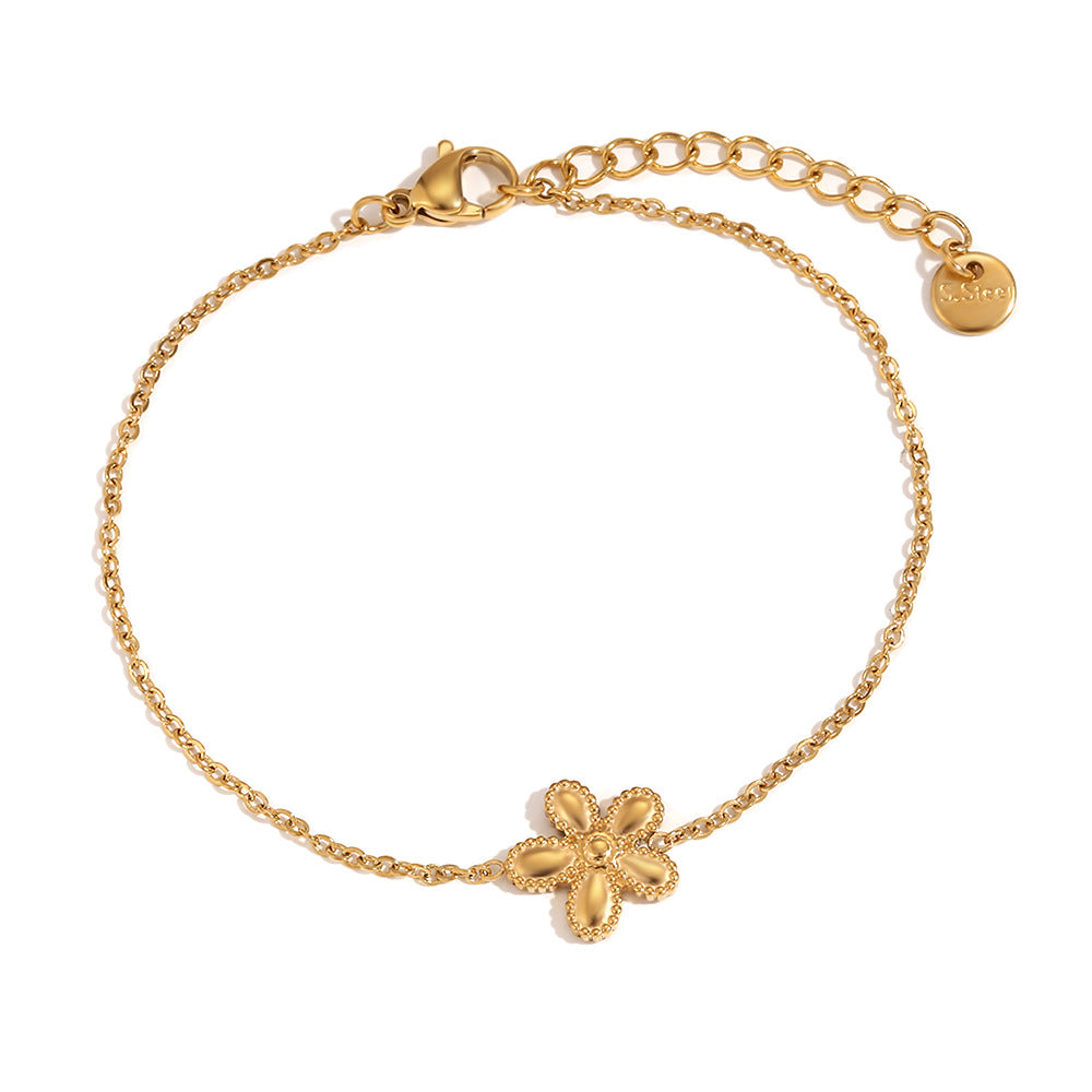 Collana con Ciondolo Geometrico Floreale Minimalista da Donna in Acciaio Inossidabile Placcato Oro 18K su Sottile Catena Snake