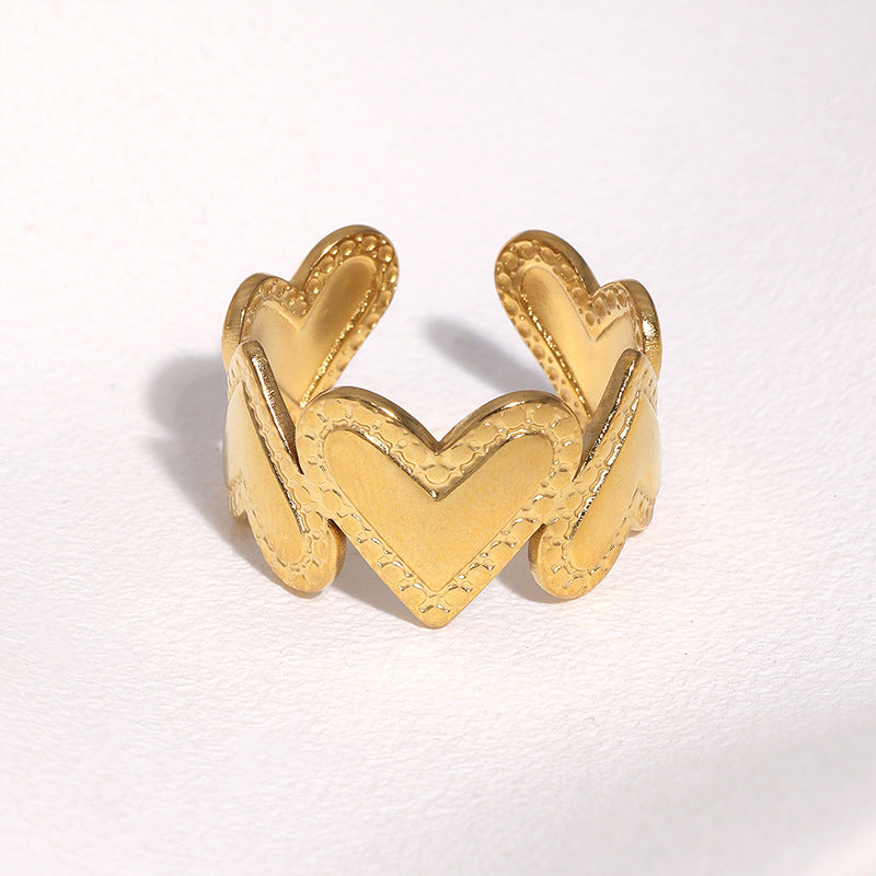 Minimalist Sweet Heart Shaped Plated Stainless Steel Open Ring for Women