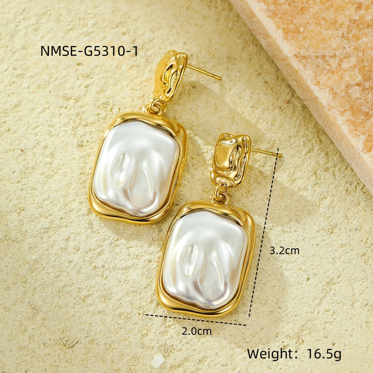 Pendientes de perlas geométricas de inspiración barroca en acero inoxidable con baño de oro para mujer