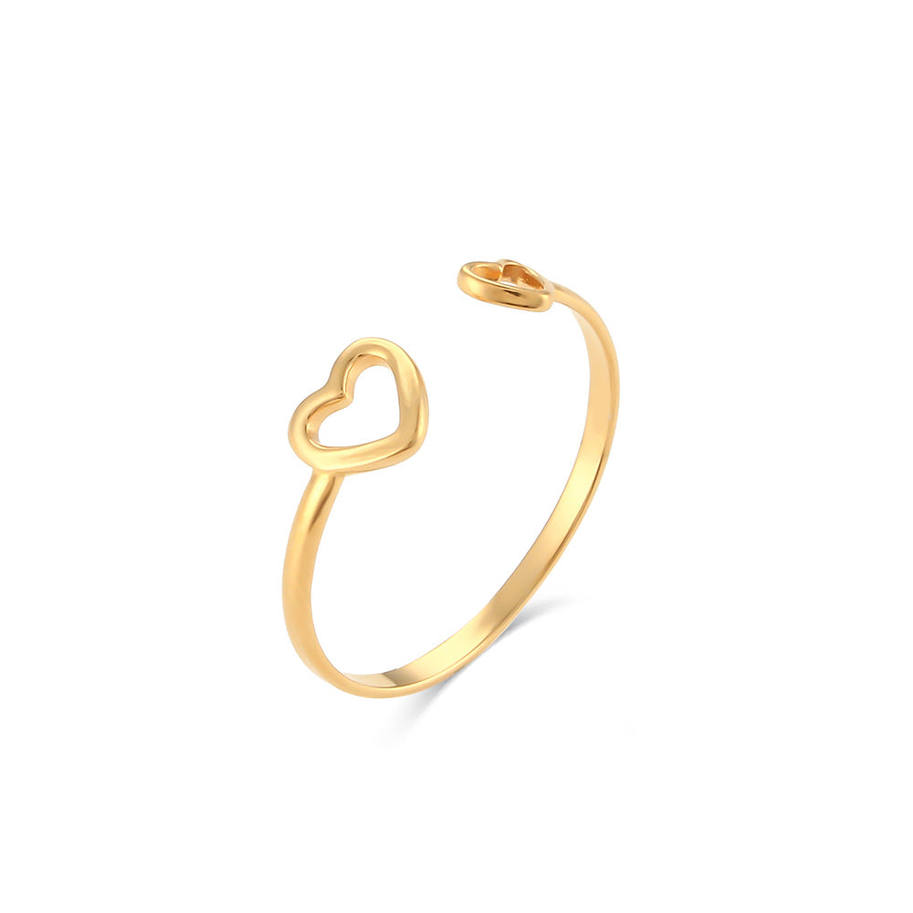 Vintage-Inspired Geometric Stainless Steel Ring with Gold Plating for Women