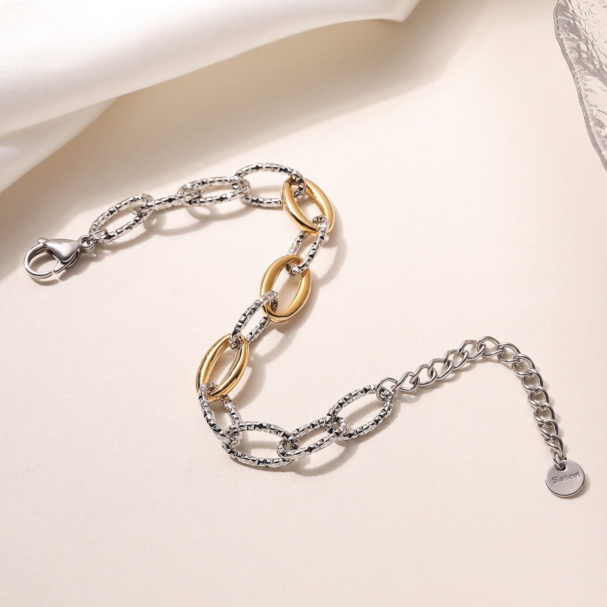 Minimalist Irregular Shape Stainless Steel Bracelet for Women with 18K Gold Plating