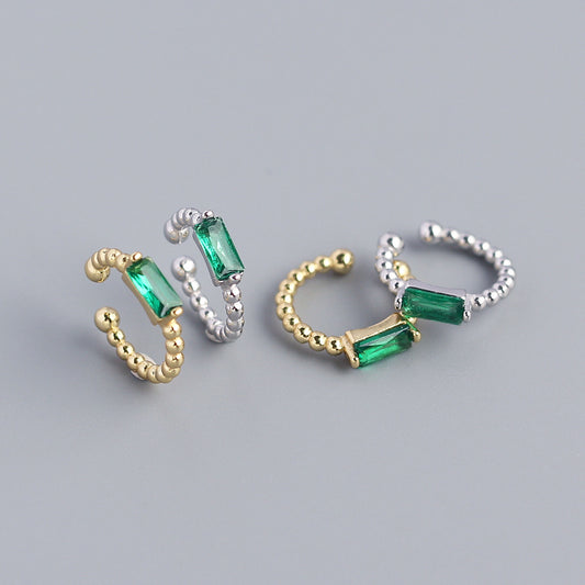 Orecchini a clip da donna in argento sterling 925, geometrici rotondi, con smeraldo intarsiato e zirconi cubici
