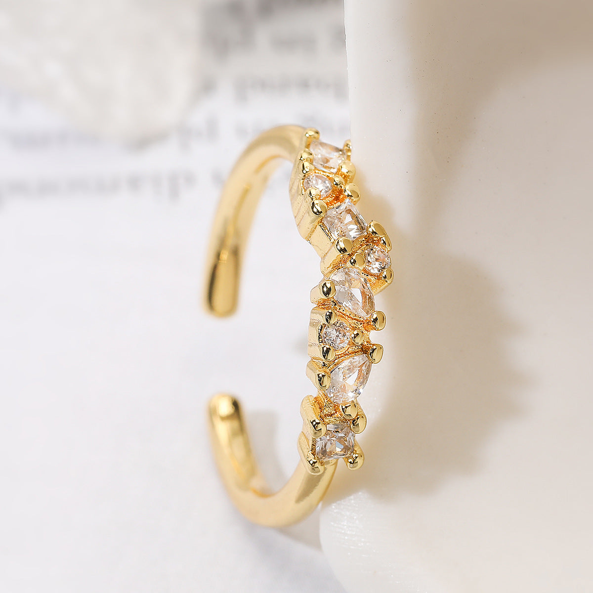 Minimalist Elegant 18K Gold Plated Brass Geometric Cubic Zirconia Open Ring for Women