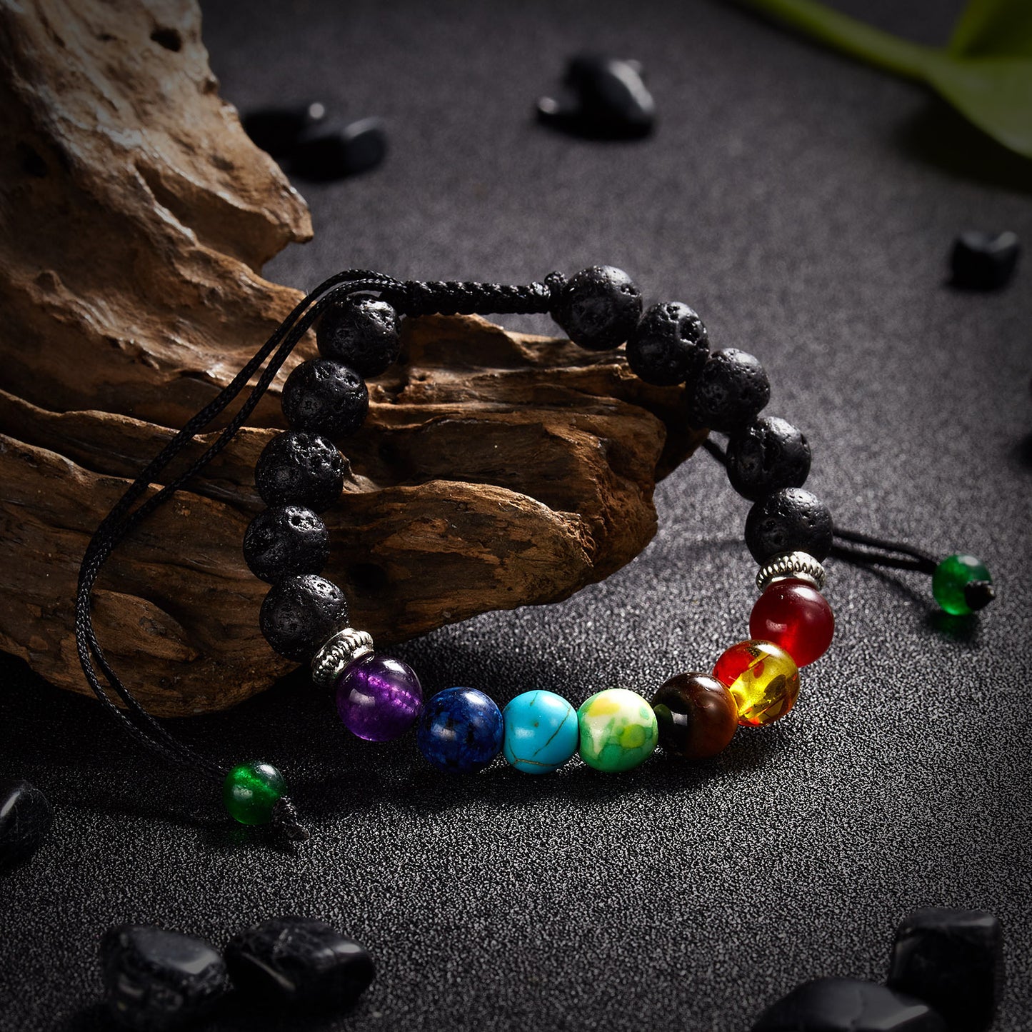 Bracciale regolabile unisex vintage bohémien rotondo geometrico in pietra vulcanica placcata
