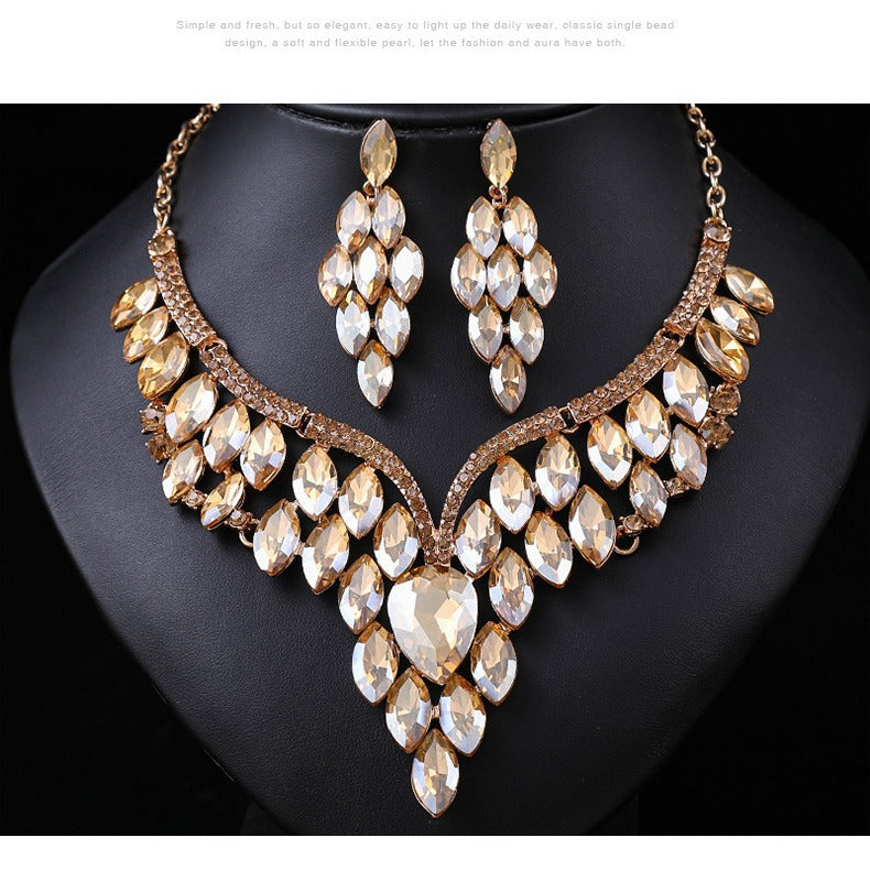 Exaggerated Vintage Alloy Necklace Set with Rhinestone Accents for Women, Snake Chain and Earrings, Irregular Geometric Pattern with Infinity Symbol Design