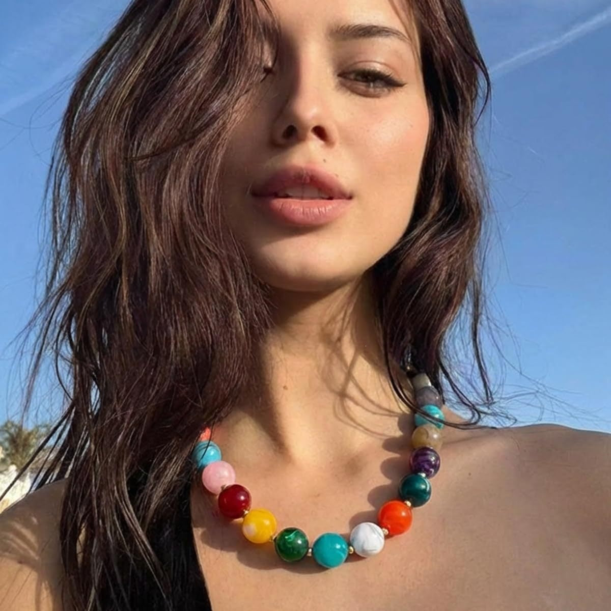 Casual Geometric Round Resin Beaded Necklace for Women