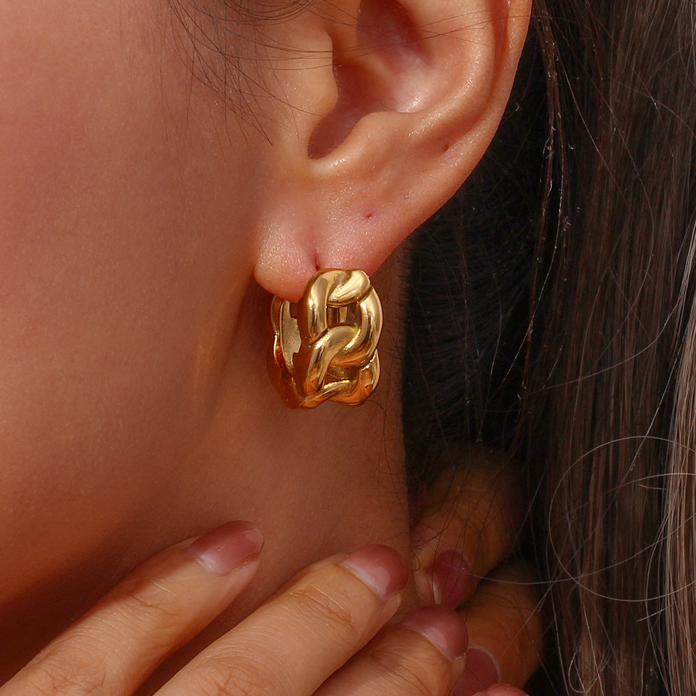 Orecchini a Cerchio Geometrici alla Moda in Acciaio Inossidabile da Donna con Placcatura in Oro 18K